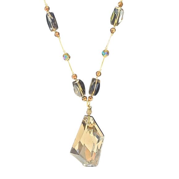 Premier Designs Prism Pendant Necklace Gold Glass Prism Beads Vtg Chunky 14" - Picture 7 of 8